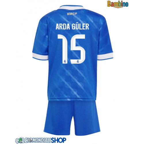Maglie da calcio Real Madrid Arda Guler #15 Terza Maglia Bambino 2025-26 Manica Corta + Pantaloni corti)